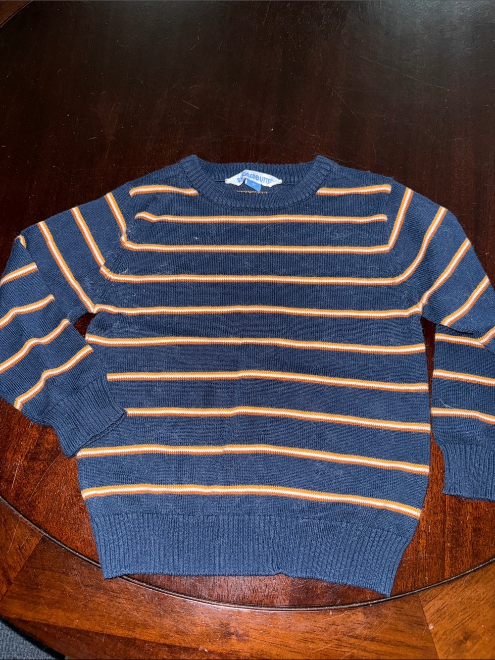 Children's Navy Stripe Sweater with Orange Trim